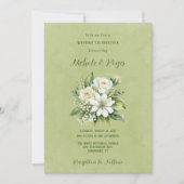 Wit Bloemen Groen Geschilderd Bruiloft Viering Kaart (Voorkant)