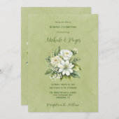 Wit Bloemen Groen Geschilderd Bruiloft Viering Kaart (Voorkant / Achterkant)