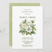 Wit Bloemen Groen Geschilderd Verlovingsfeest Kaart (Voorkant / Achterkant)