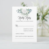 Wit Bloemen Groen Romantisch Bruiloft RSVP Kaartje (Staand voorkant)
