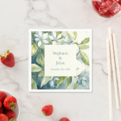 Wit Bloemen Groen Stoffig Blauw Kunst Bruiloft 202 Servet (Insitu)