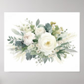 Wit Bloemen Groen Waterverf Wall Art Poster (Voorkant)