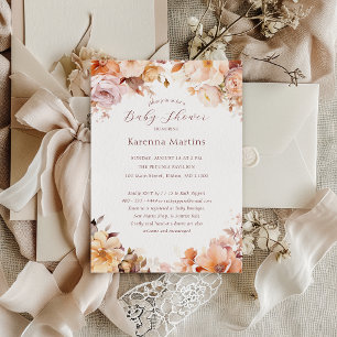 Wit  Bloemen Herfst Baby shower Kaart