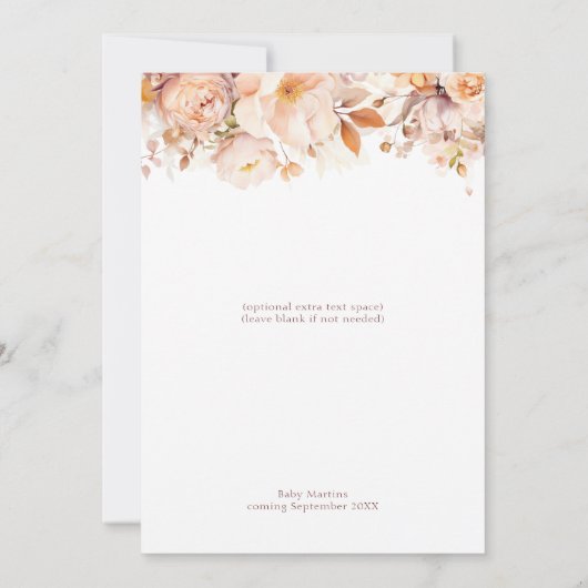 Wit  Bloemen Herfst Baby shower Kaart (Achterkant)