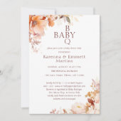 Wit  Bloemen Herfst BBQ Baby shower Kaart (Voorkant)