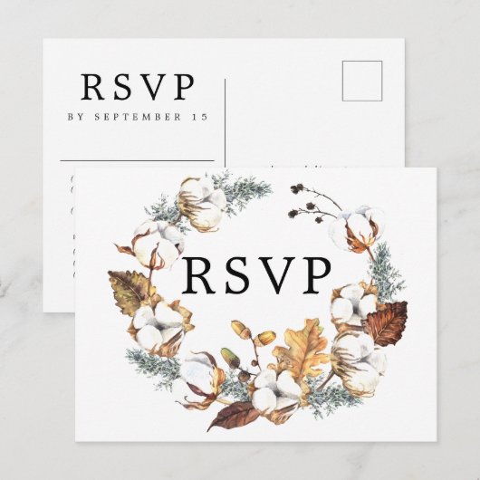 Wit Bloemen Herfst RSVP Briefkaart met Maaltijd Ke (Voorkant / Achterkant)