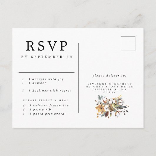 Wit Bloemen Herfst RSVP Briefkaart met Maaltijd Ke (Achterkant)
