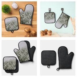Wit Bloemen Patroon Ovenwant & Pannenlap Set