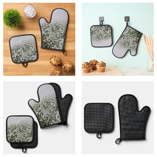 Wit Bloemen Patroon Ovenwant & Pannenlap Set