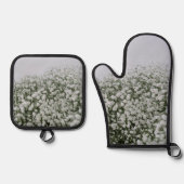 Wit Bloemen Patroon Ovenwant & Pannenlap Set (Voorkant)