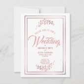 Wit Bloemen Roos Goud Script Elegante bruiloft Kaart (Voorkant)