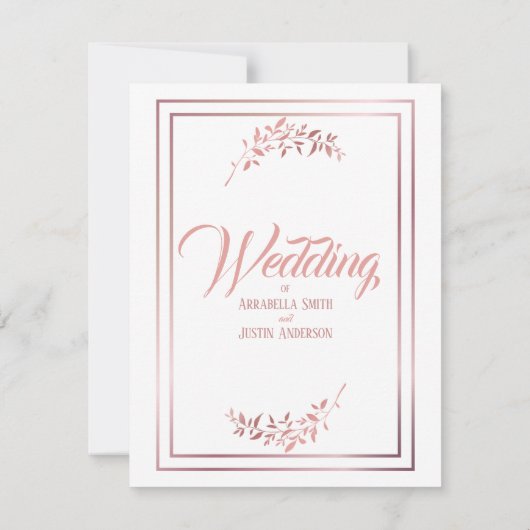 Wit Bloemen Roos Goud Script Elegante bruiloft Kaart (Achterkant)