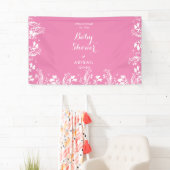 Wit Bloemen Roze Baby shower Welkom Spandoek (Insitu)