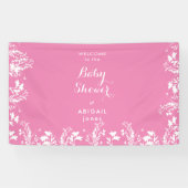 Wit Bloemen Roze Baby shower Welkom Spandoek (Horizontaal)