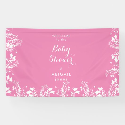 Wit Bloemen Roze Baby shower Welkom Spandoek (Horizontaal)