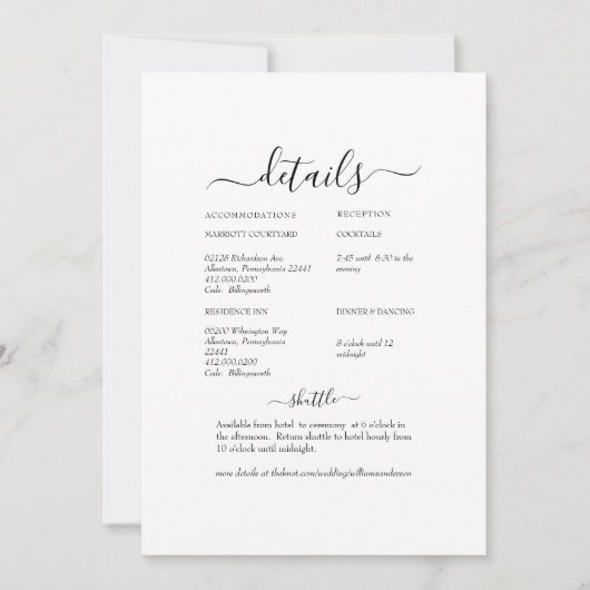 Wit Bloemen Swash Wit Bruiloft Detail Kaart (Voorkant)