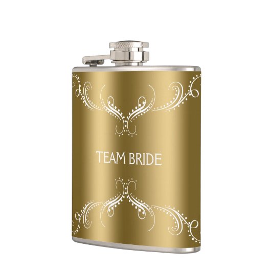 Wit Bloemen wervelt Lijst over goud Heupfles (Links)