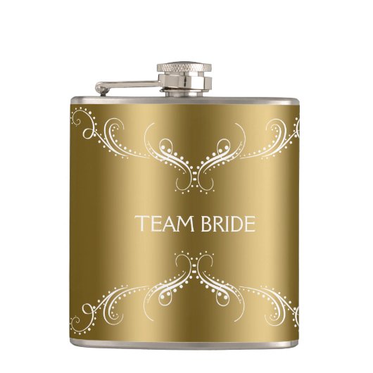 Wit Bloemen wervelt Lijst over goud Heupfles (Voorkant)