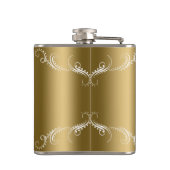 Wit Bloemen wervelt Lijst over goud Heupfles (Achterkant)