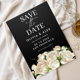 Wit Bloemen Zwart Bruiloft Save The Date Kaart