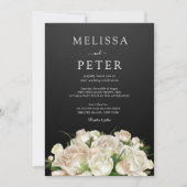 Wit Bloemen Zwart Elegant Minimalistisch Bruiloft Kaart (Voorkant)