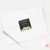 Wit Bloemen Zwart Elegant Minimalistisch Bruiloft Vierkante Sticker (Envelop)