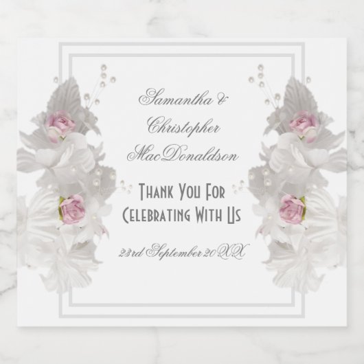 Wit bloemenboeket bruiloft label sparkling wijnetiket (Enkel label)