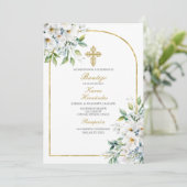 Wit bloemenboeket Doop Spaans Kaart (Staand voorkant)