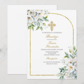 Wit bloemenboeket Doop Spaans Kaart (Voorkant / Achterkant)