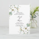 Wit Bloemengoud bladeren bruiloft uitnodiging (Staand voorkant)