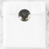 Wit bloemengoud bladeren zwart vierkante sticker (Tas)