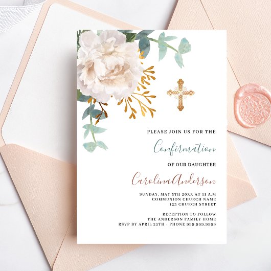 Wit bloemengoud cross luxe bevestiging kaart