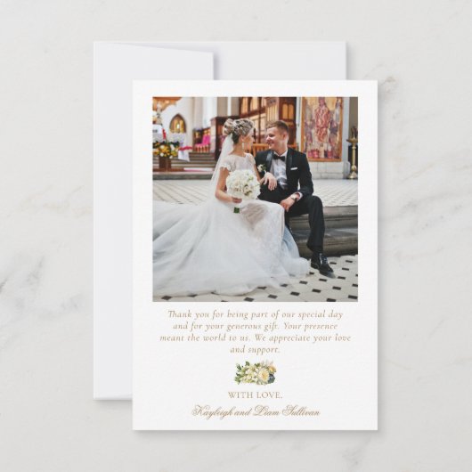  wit bloemenkatholiek bruiloft foto bedankkaart (Achterkant)