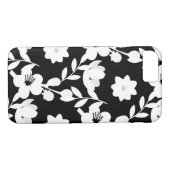Wit bloemenontwerp met parel op zwart Case-Mate iPhone case (Achterkant (Horizontaal))