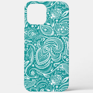 Wit bloemenpaisley patroon op turquoise Case-Mate iPhone case