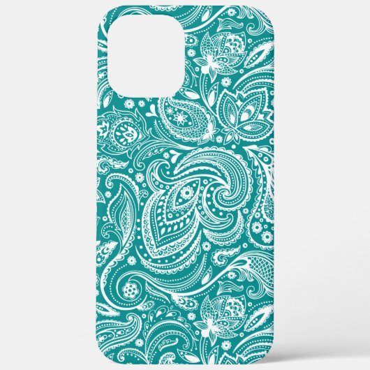 Wit bloemenpaisley patroon op turquoise Case-Mate iPhone case (Achterkant)