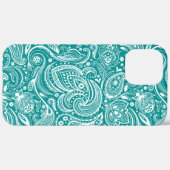 Wit bloemenpaisley patroon op turquoise Case-Mate iPhone case (Achterkant / Rechts)