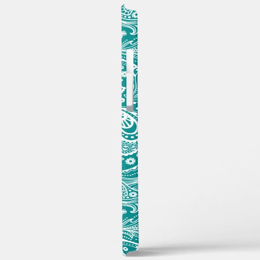 Wit bloemenpaisley patroon op turquoise Case-Mate iPhone case (Achterkant / Links)