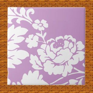 Wit bloemensilhouet op lavendel uit het verleden  tegeltje