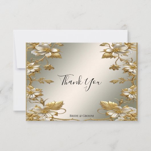 Wit Bloemgoud  Dank u kaart (Voorkant)