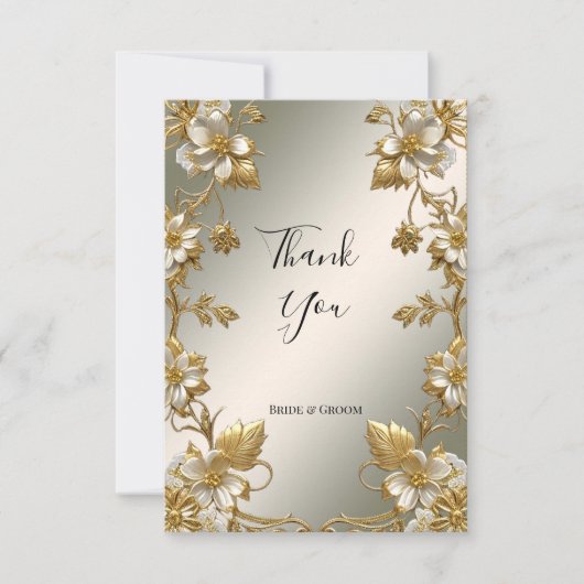 Wit Bloemgoud Dank u kaart (Voorkant)
