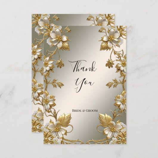 Wit Bloemgoud  Dank u kaart (Voorkant / Achterkant)