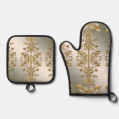 Wit Bloemgoud  Ovenwant & Pannenlap Set (Voorkant)