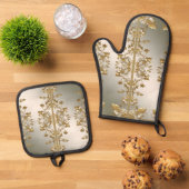 Wit Bloemgoud  Ovenwant & Pannenlap Set (Top down)