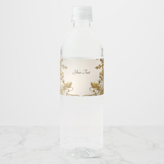 Wit Bloemgoud  Water Fles Label Waterfles Etiket (Voorkant)