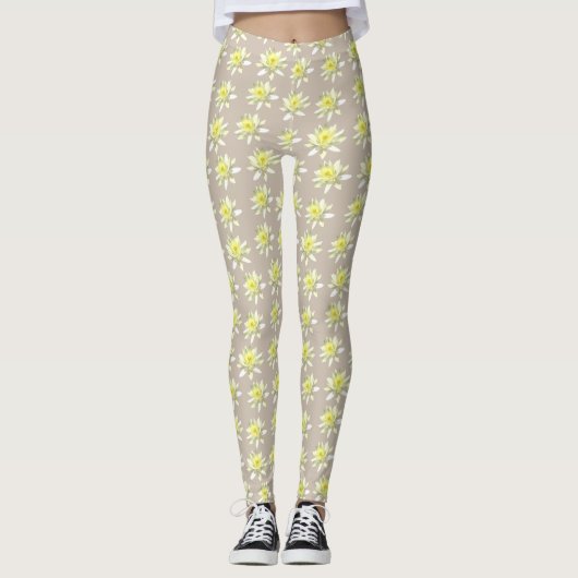 wit bloemig Bord bloeipatroon Leggings (Voorkant)