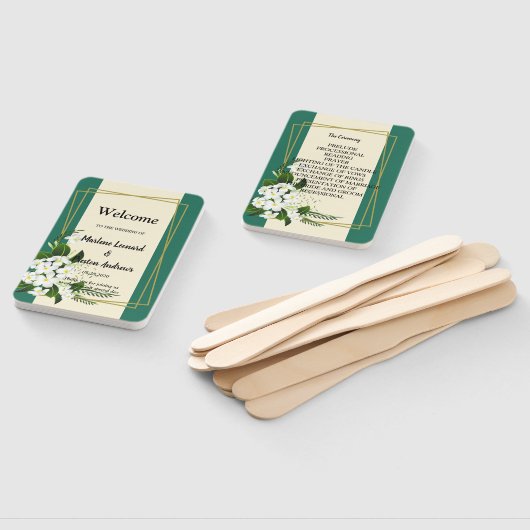 wit bloemig elegant geometrisch frameWedding Progr Handwaaier (Niet-gemonteerd)