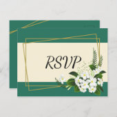 Wit bloemig elegant geometrisch lijst RSVP Uitnodiging Briefkaart (Voorkant / Achterkant)
