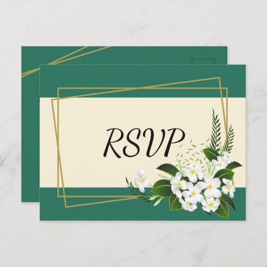 Wit bloemig elegant geometrisch lijst RSVP Uitnodiging Briefkaart (Voorkant / Achterkant)