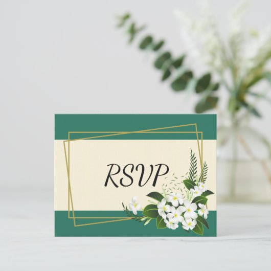 Wit bloemig elegant geometrisch lijst RSVP Uitnodiging Briefkaart (Staand voorkant)